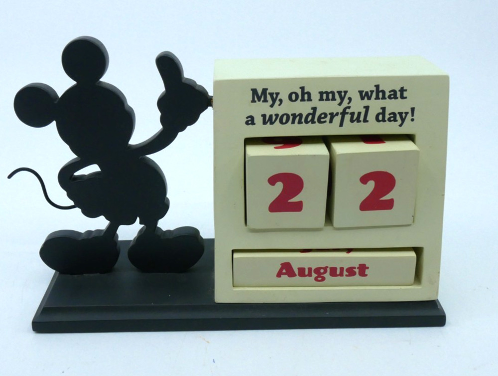 Disney Hallmark Mickey Mouse Silhouette Figure Wooden Block Desk Calendar